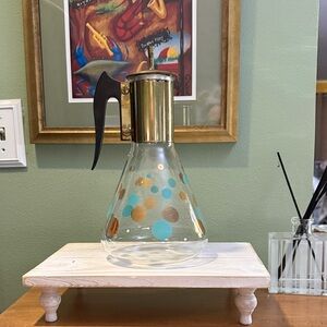 Vintage Fred Press Glass Carafe with Gold and Blue Polka Dots